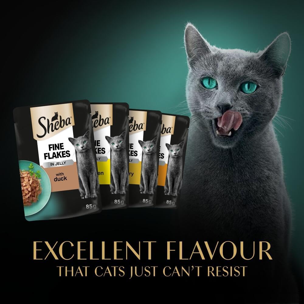 Sheba Fine Flakes in Jelly Wet Cat Food — Adult Cats | Poultry Collection, Fish Flavours
