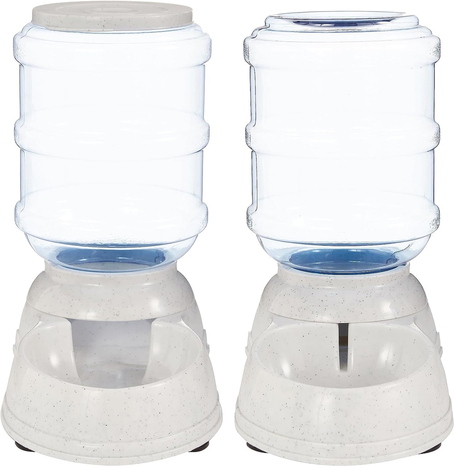 Basics Automatic Dog & Cat Water Dispenser + Gravity Feeder Set – 6lb Food / 1 Gallon Water, Gray (Pack of 2)