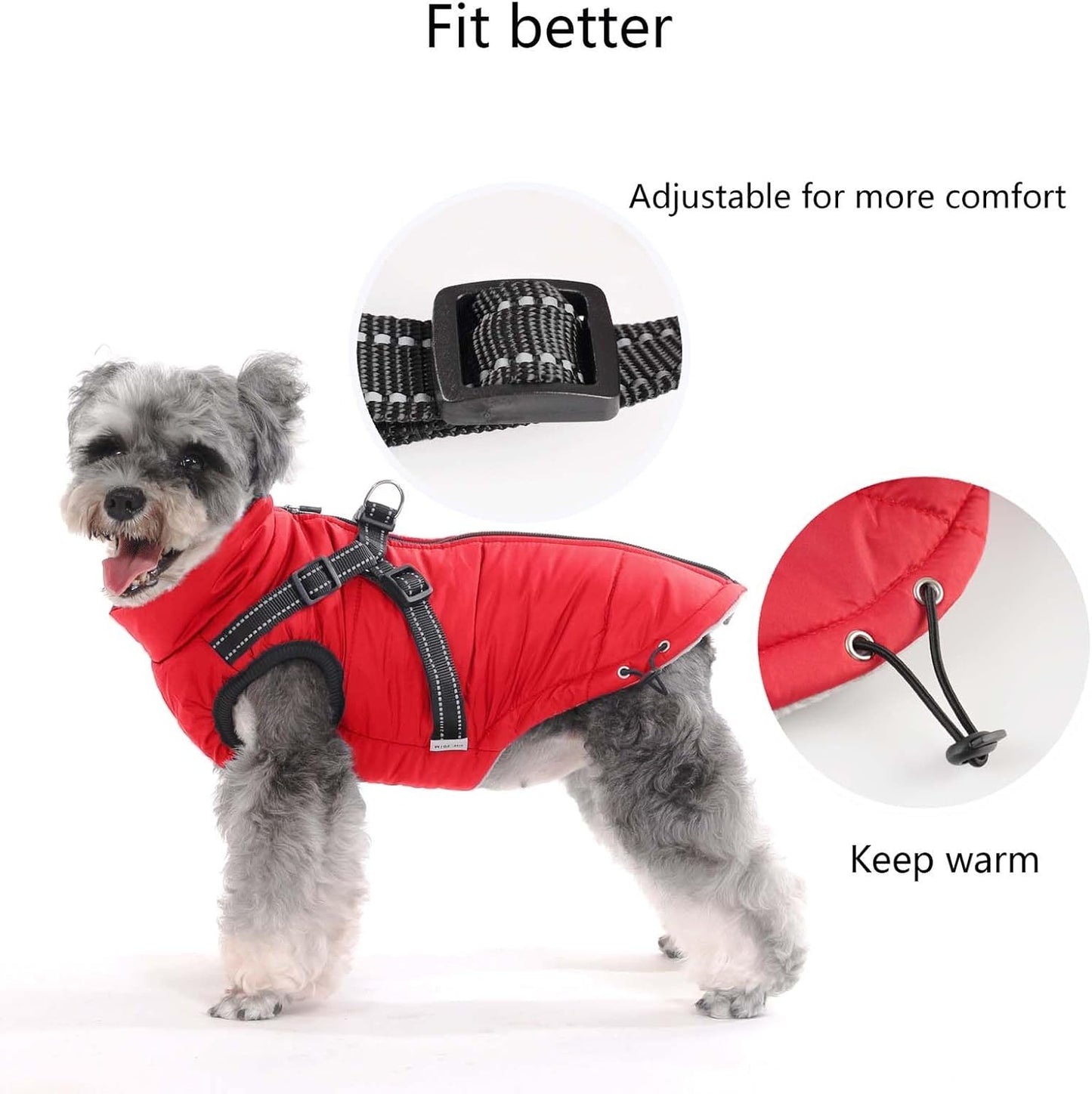 Dog Coats Waterproof Winter Warm Zip Up Dog Coat with Harness Jacket for Puppy Small Medium Large Dogs