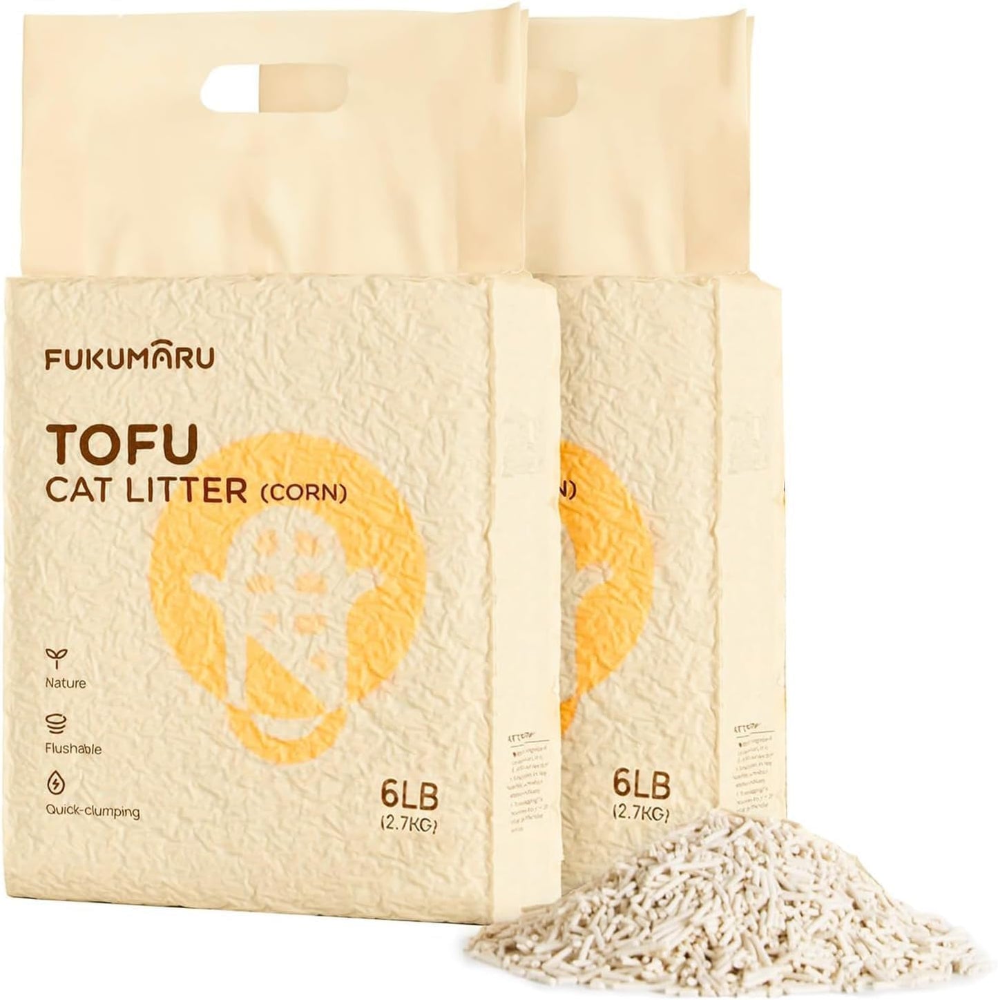 FUKUMARU Tofu Cat Litter – Flushable Clumping Cat Litter, Dust-Free Corn & Soy Pellets, Strong Odour Control, Low Tracking Natural Cat Litter
