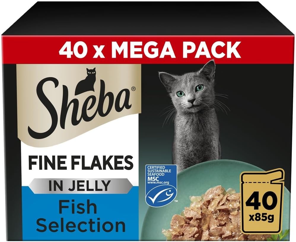 Sheba Fine Flakes in Jelly Wet Cat Food — Adult Cats | Poultry Collection, Fish Flavours