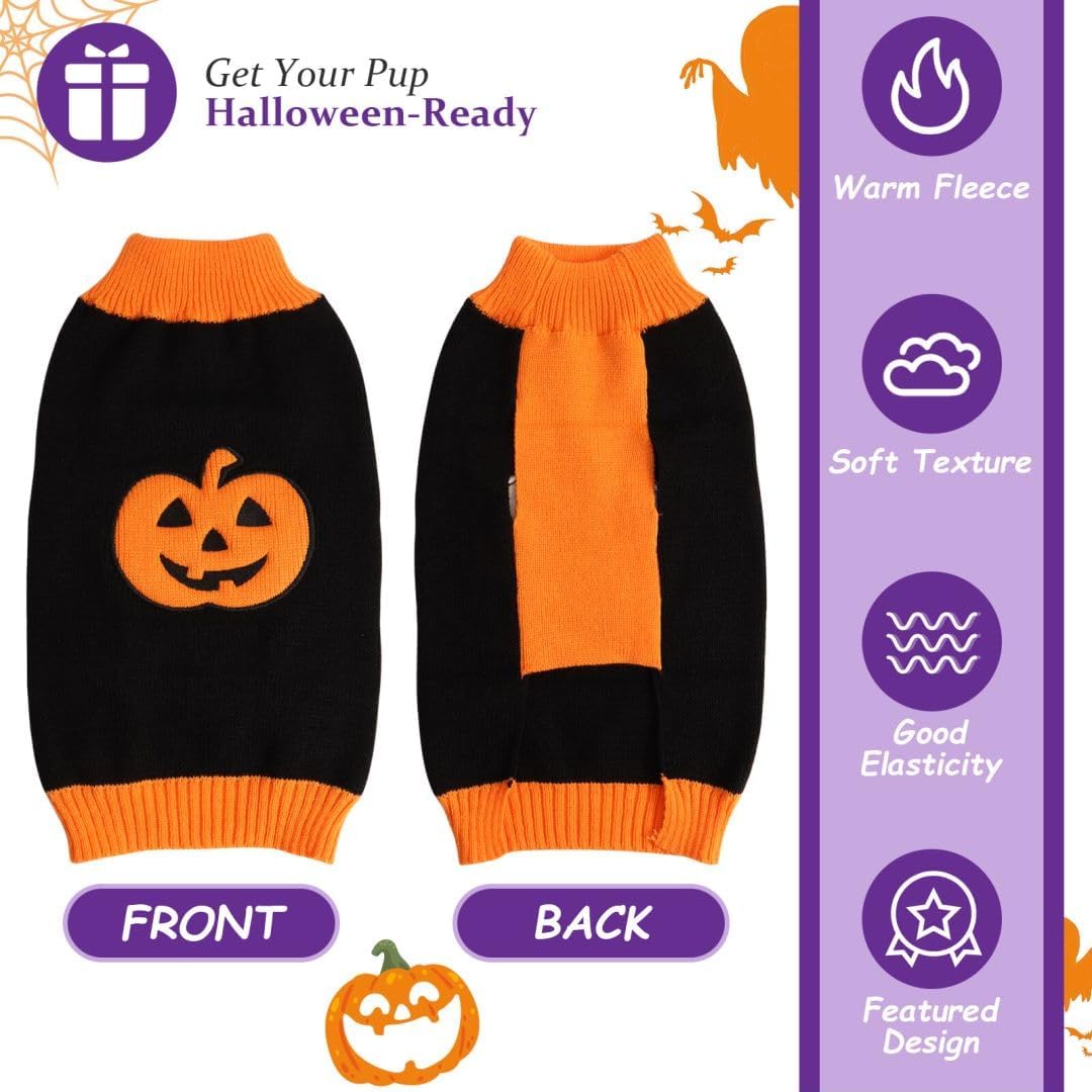 Knitted Pumpkin Dog Costume - Halloween Jumper for Small, Medium & Large Dogs - Funny Party Outfit for Cats & Puppies - Black