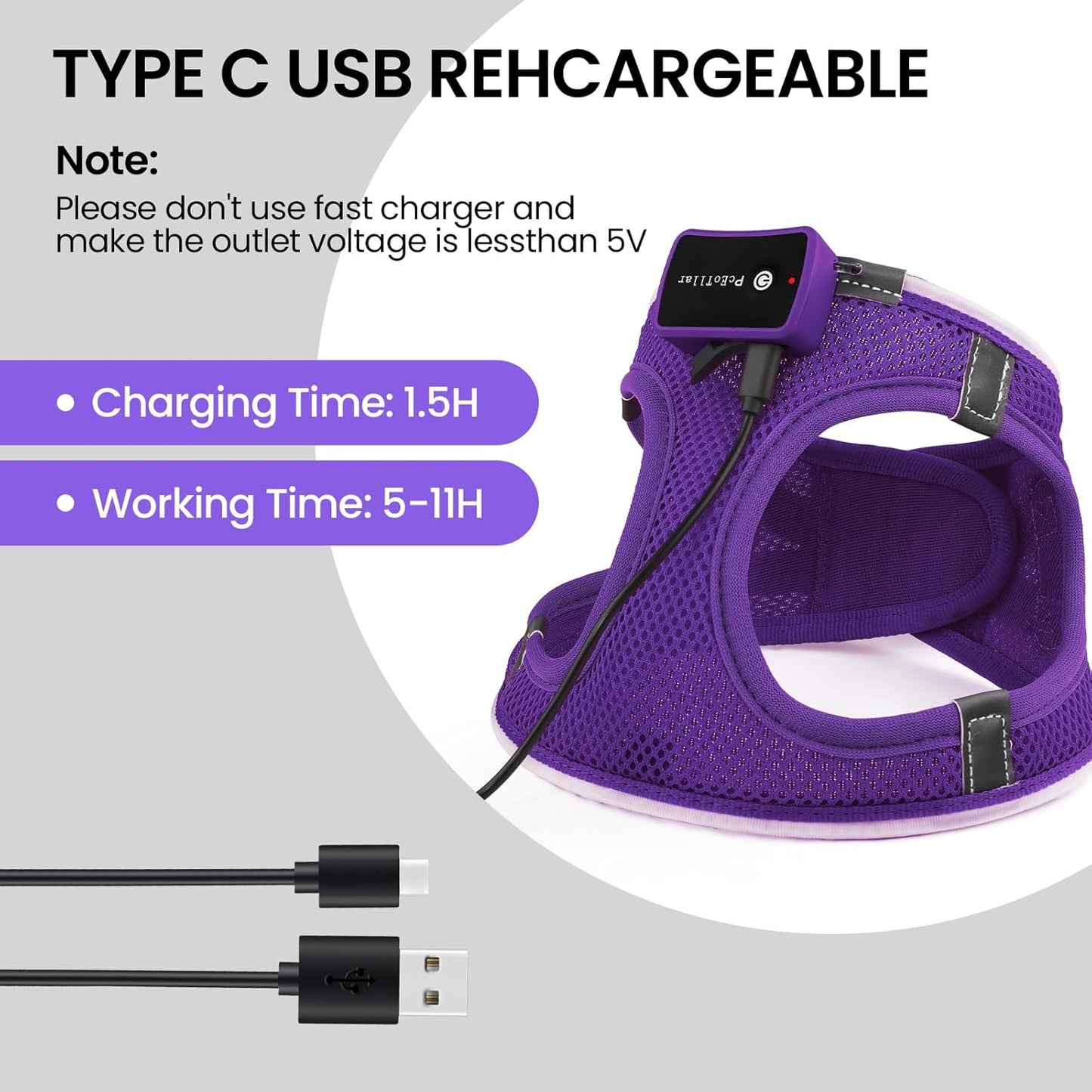 Light Up Dog Harness – Rechargeable LED Glow Harness for Small & Medium Dogs, Waterproof & Reflective for Night Walking