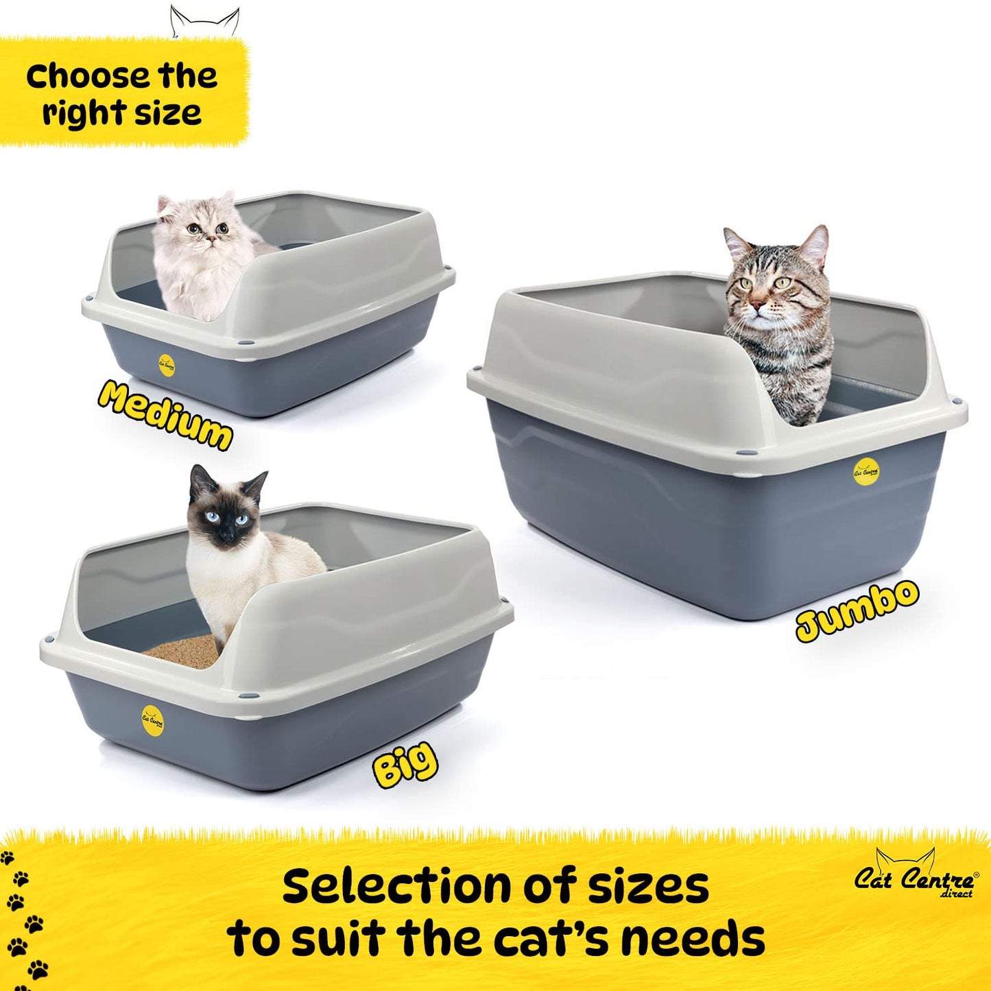 Open Grey Cat Litter Tray High Sided Pan Toilet Box Medium
