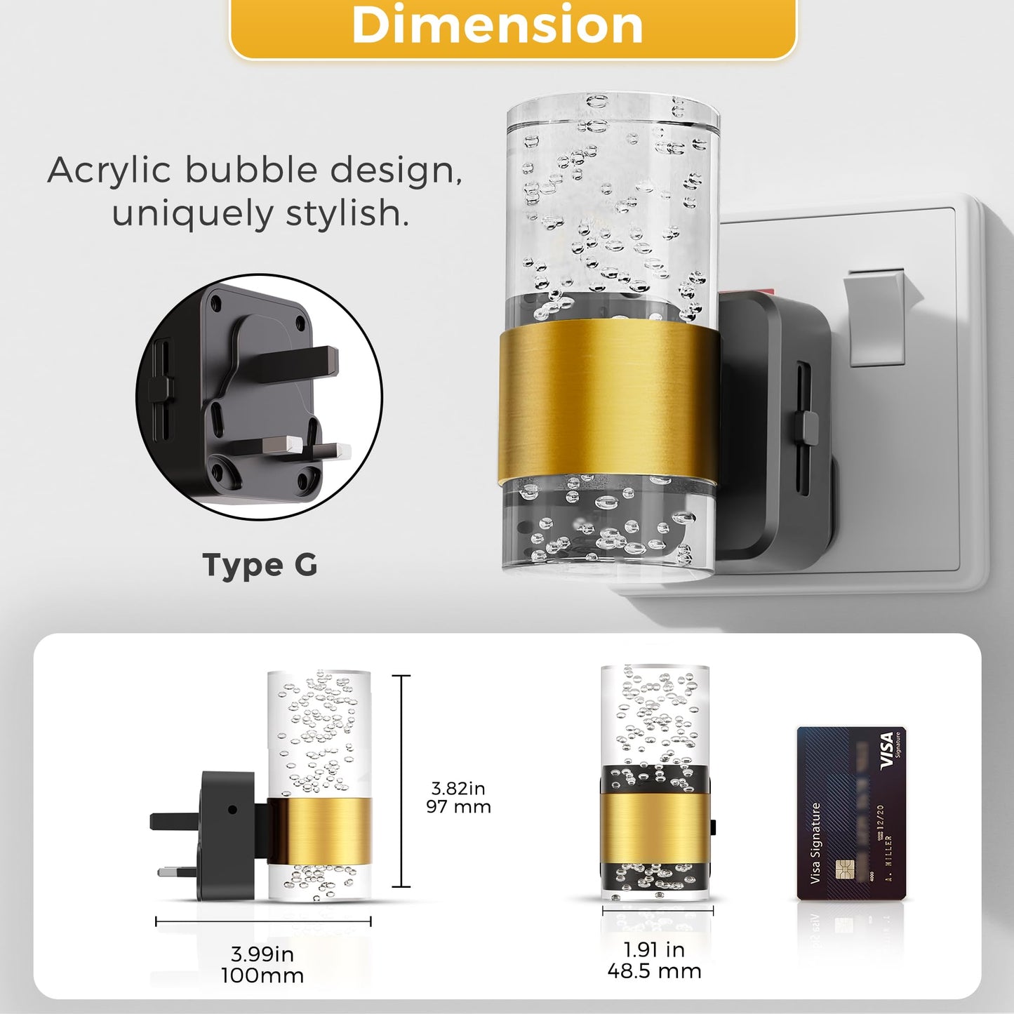 LOHAS-LED Plug in Night Light, Acrylic Night Light with Dusk to Dawn Sensor, Adjustable Brightness 0-100LM, Warm White 3000K, Plug in Nightlight for Hallway, Bathroom, Stair, Bedroom[1 Pack]