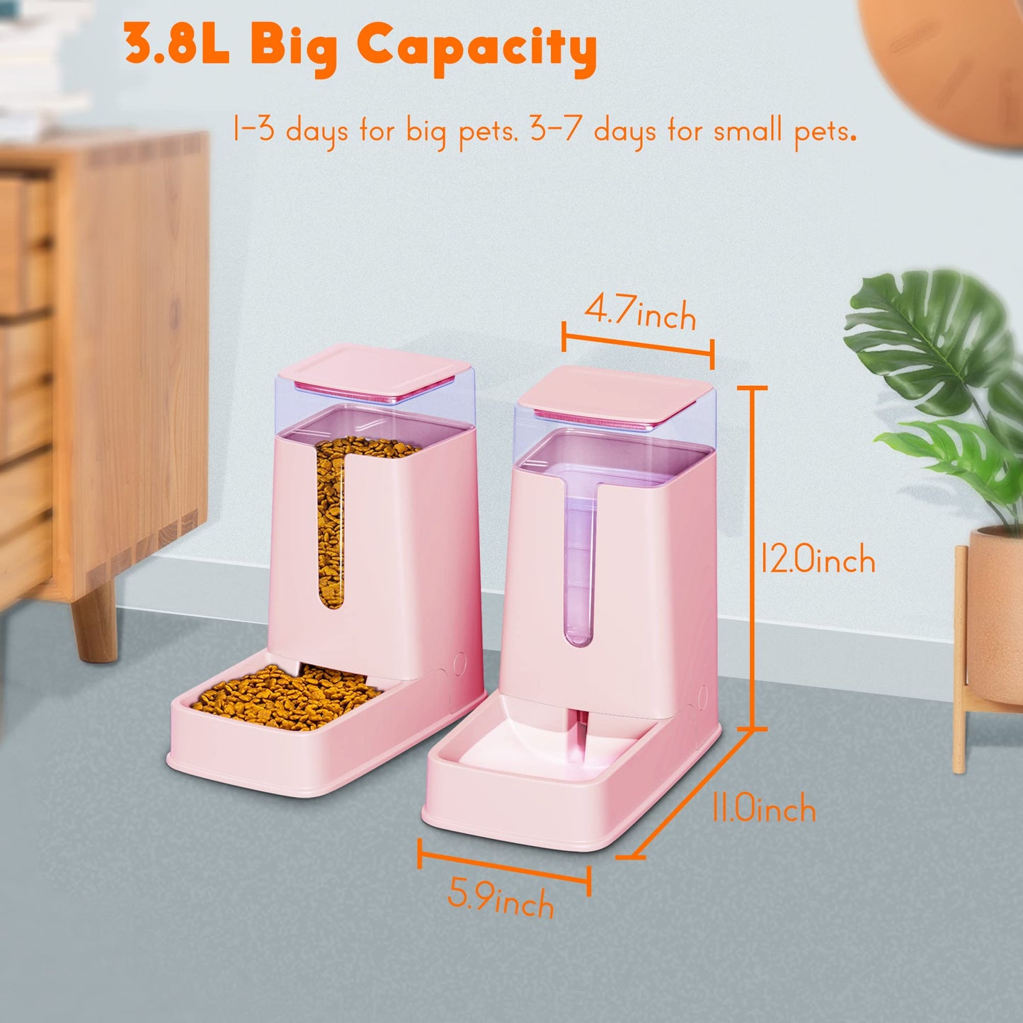 Automatic Cat & Dog Feeder with Water Dispenser – Hipidog Pink 1 Gallon