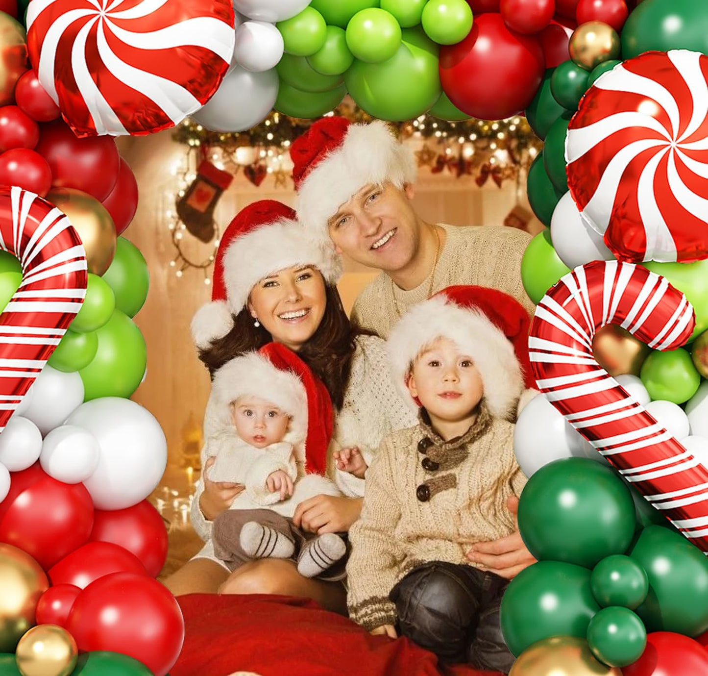 Christmas Balloon Garland Arch Kit, Red Green White Gold Balloons with Large Candy Cane Swirl Foil Balloon for Winter Xmas Party Decorations 164PCS