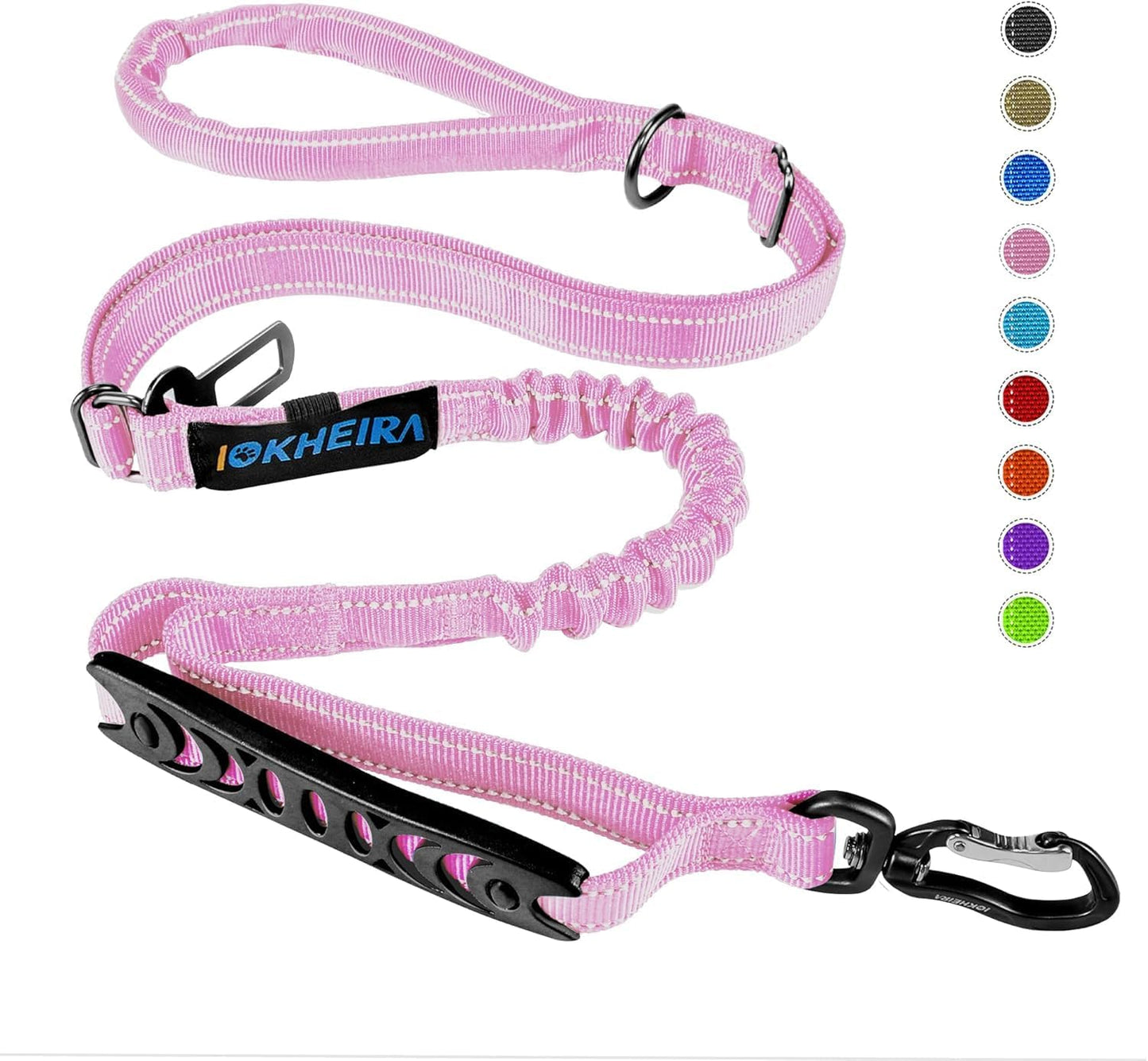 Iokheira 5FT Strong Dog Lead No Pull, Reflective Shock Absorbing Bungee Lead with Two Padded Handle & Car Seat Belt Buckle, Adjustable Dog Leash Heavy Duty for Small Medium Large Dogs (Purple)