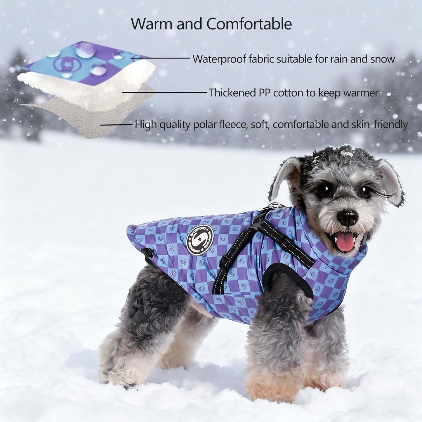 Dachshund Coat Waterproof Fashion Winter Warm Zip Up Dog Coat with Harness Dog Jacket for Puppy Small Medium Large Dogs