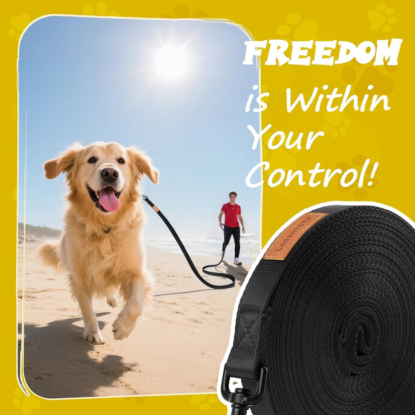 Looxmeer Dog Training Lead, Strong Extra Long Dog Lead for Small Medium Large Dog with Padded Handle & Storage Bag, Waterproof Dog Leash for Recall Tracking Hiking Hunting Obedience, Blue