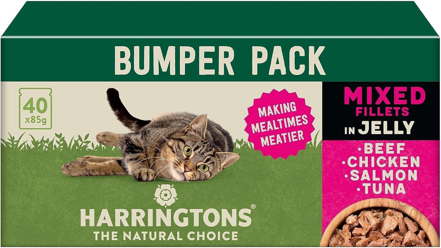 Harringtons Grain Free Wet Cat Food for Adult Cats – Beef, Chicken, Lamb & Turkey in Gravy & Jelly