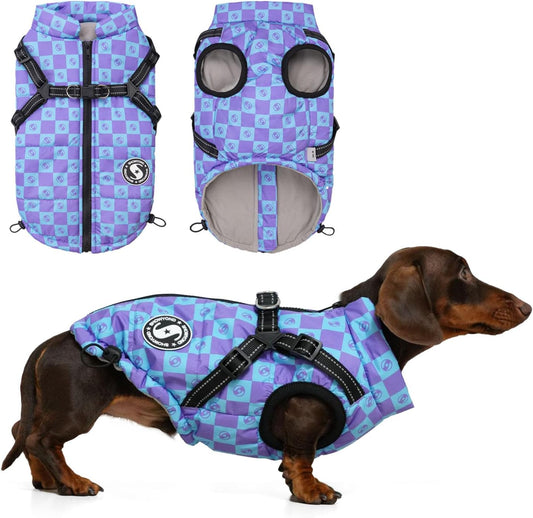 Dachshund Coat Waterproof Fashion Winter Warm Zip Up Dog Coat with Harness Dog Jacket for Puppy Small Medium Large Dogs