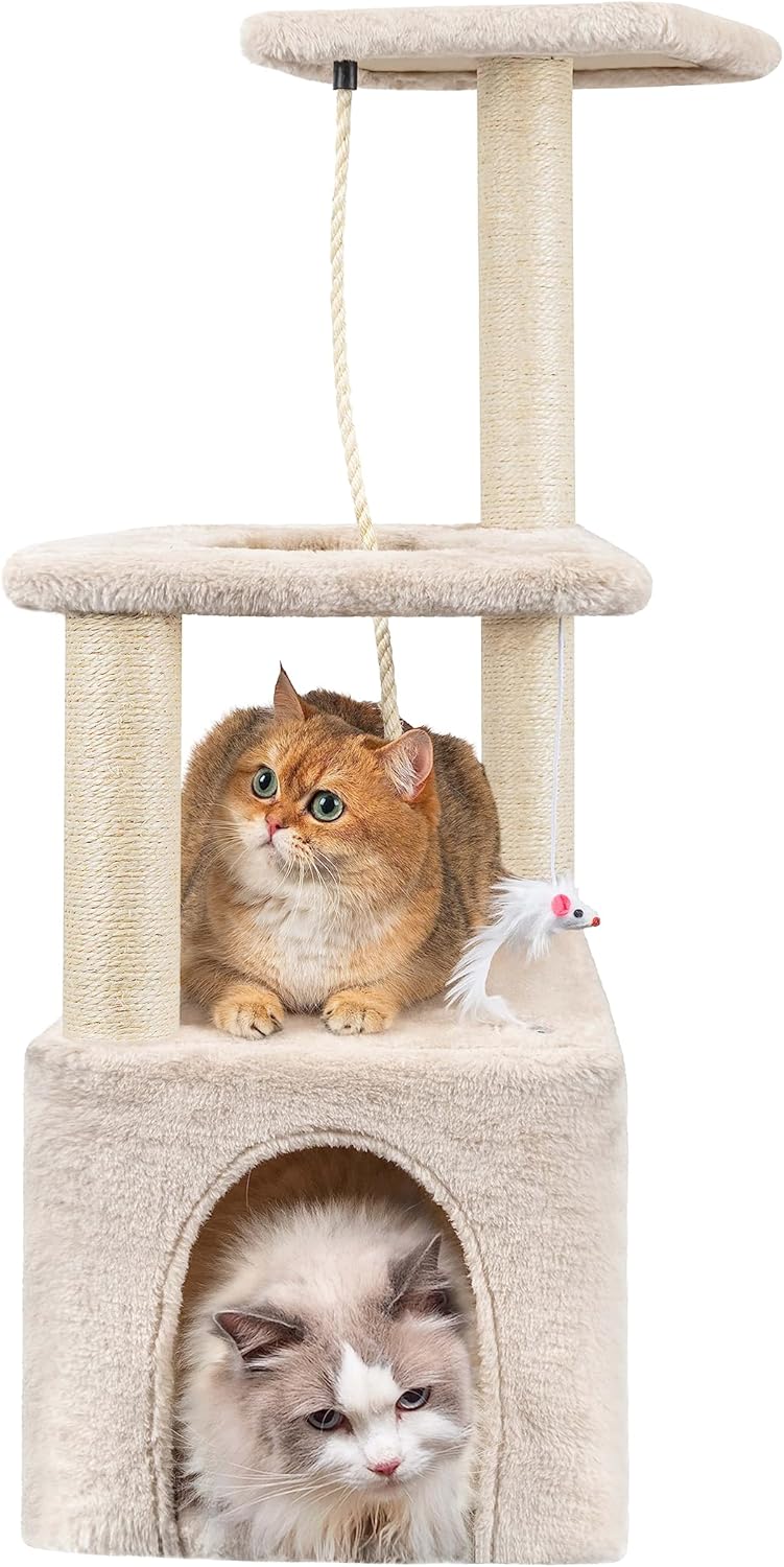 Cat Scratching Post, 90cm Cat Tree for Indoor Cats Multi-Level Stable Cat Tower for Climbing Playing and Relaxation