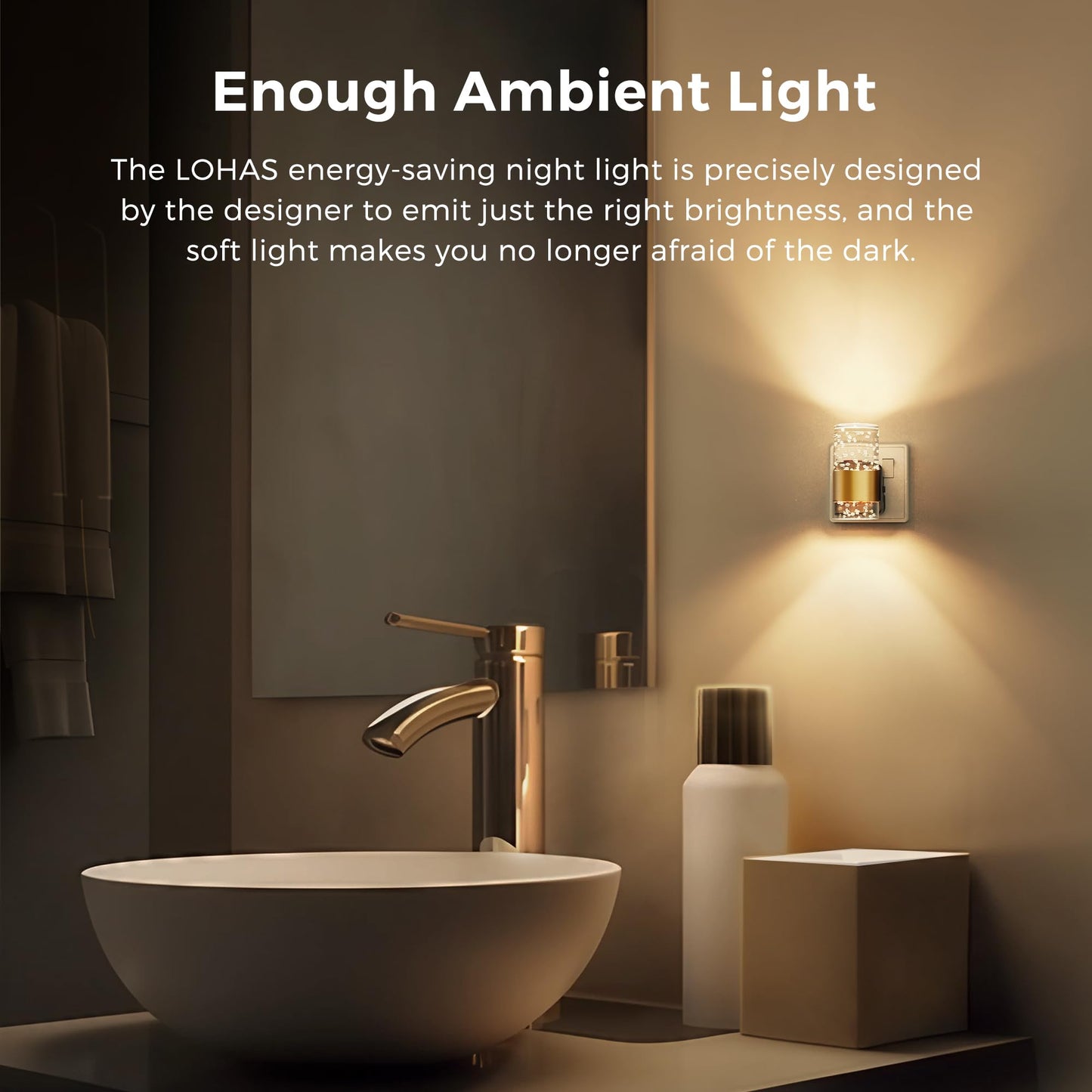 LOHAS-LED Plug in Night Light, Acrylic Night Light with Dusk to Dawn Sensor, Adjustable Brightness 0-100LM, Warm White 3000K, Plug in Nightlight for Hallway, Bathroom, Stair, Bedroom[1 Pack]