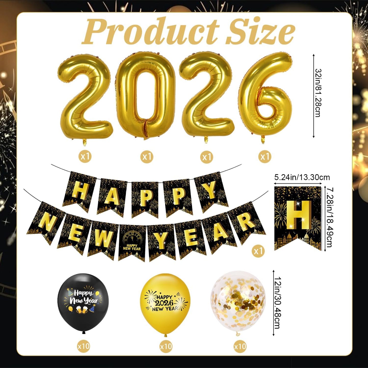 2026 New Year Vibes — 70-pc Gold Balloon & Decor Set