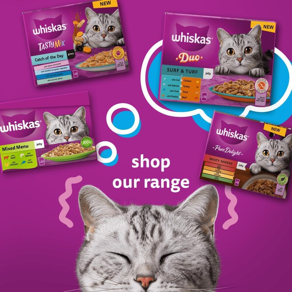 Whiskas 1+ Adult Wet Cat Food in Jelly — Fish & Poultry Flavours | Multipack
