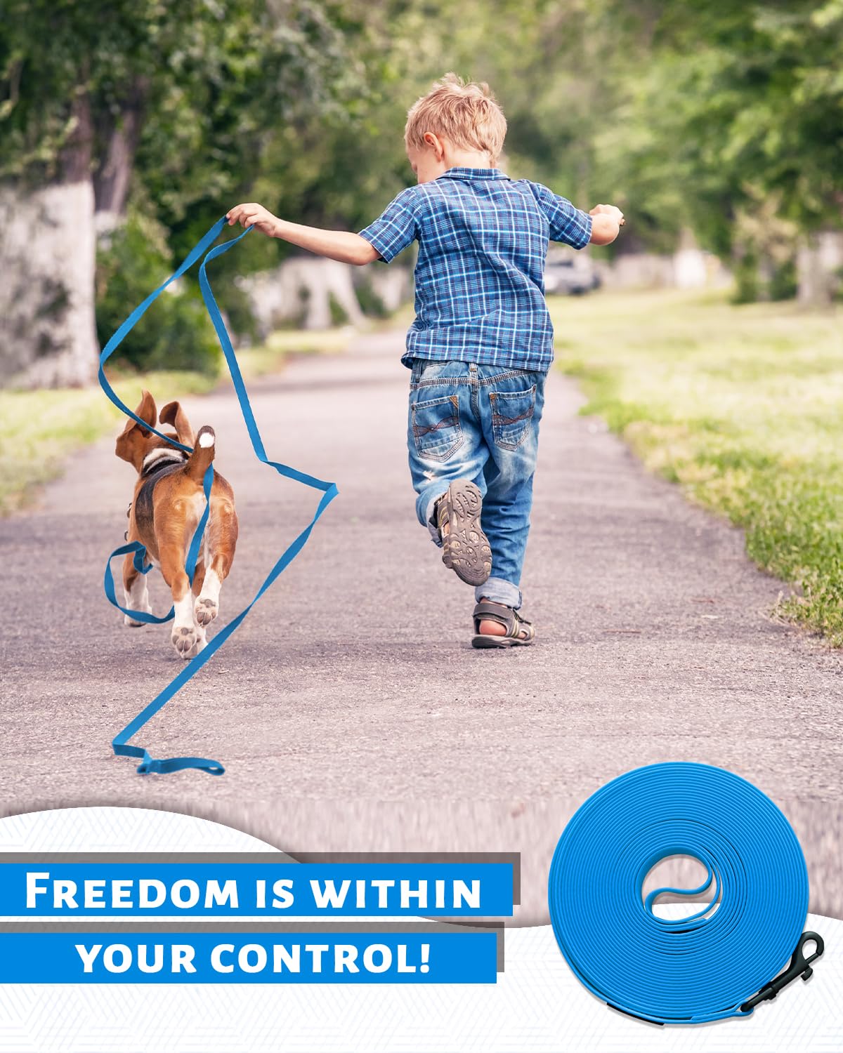 Looxmeer Dog Training Lead, 5M(16ft) Strong Extra Long Dog Lead for Small Medium Large Dog with Padded Handle & Storage Bag, Waterproof Dog Leash for Recall Tracking Hiking Hunting Obedience, Blue