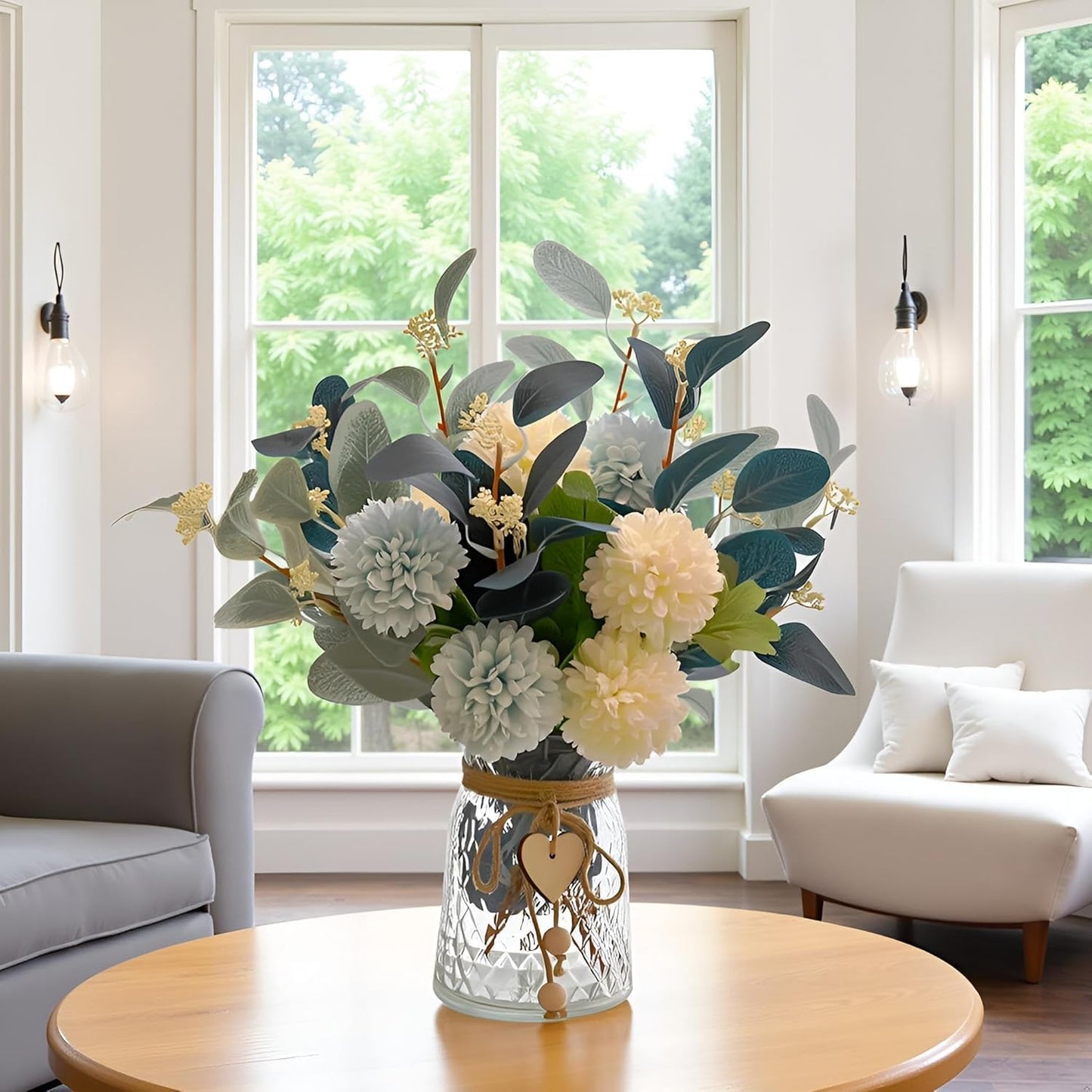 Artificial Flower Arrangement with Vase – Elegant Faux Floral Home Décor