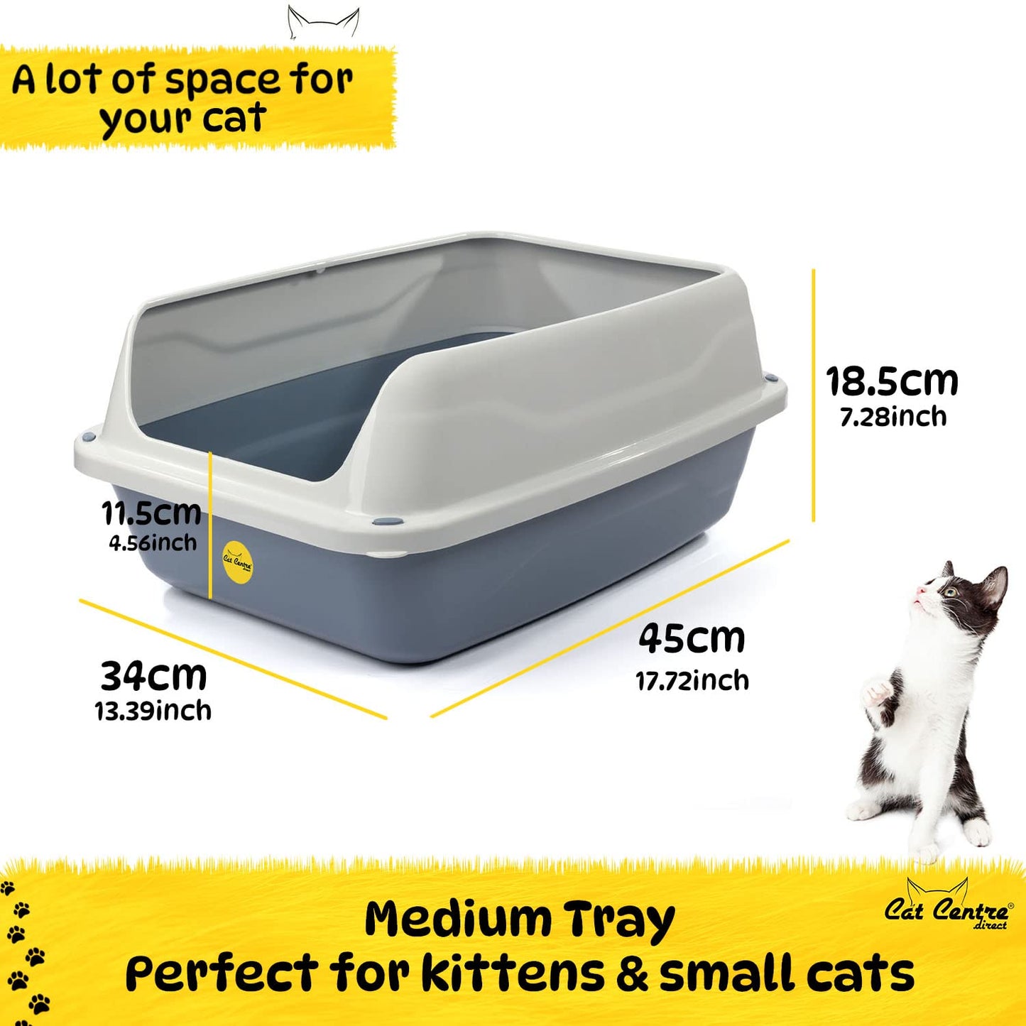 Open Grey Cat Litter Tray High Sided Pan Toilet Box Medium