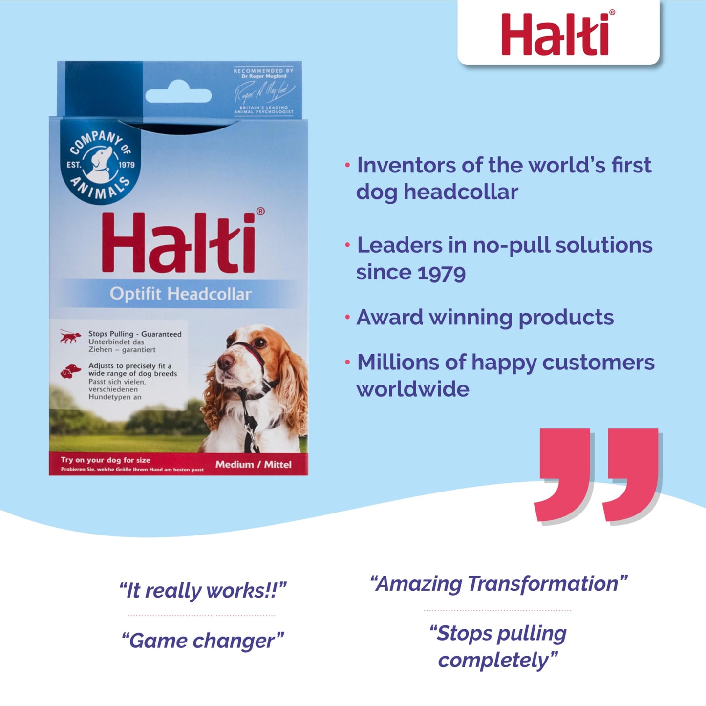 HALTI Optifit Headcollar - To Stop Your Dog Pulling on the Leash. Adjustable, Reflective and Lightweight, with Padded Nose Band. Dog Training Anti-Pull Collar for Medium Dogs (Size Medium)