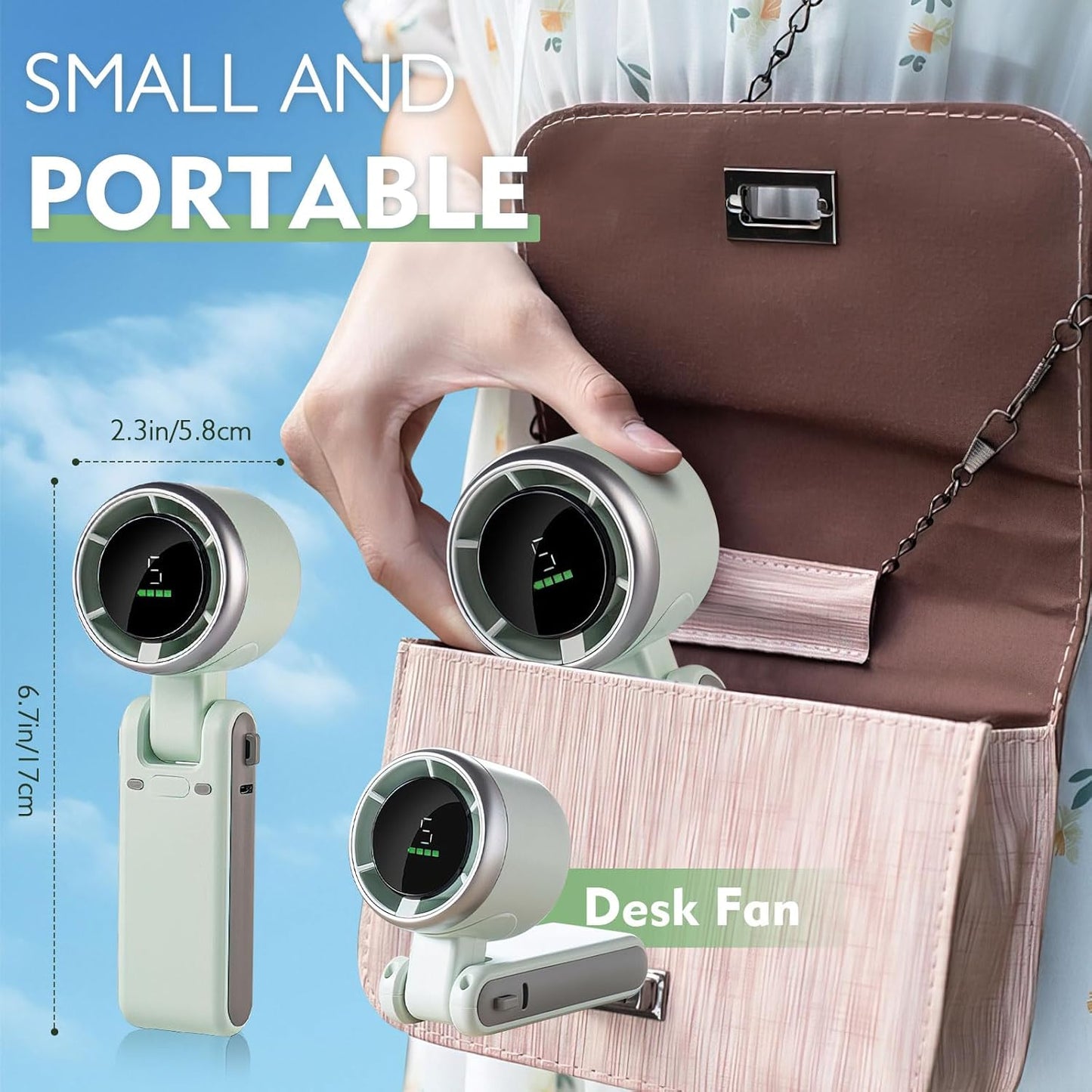 3-in-1 Foldable Portable Turbo Fan | 3600mAh Rechargeable | 100-Speed Control | Handheld & Desktop Cooling Fan