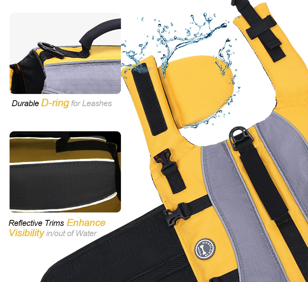 VIVAGLORY Front Float Dog Life Vest, Dog Life Jacket for Swimming & Boating, Swimming Vest with Chin Float & Handle, Ripstop & Buoyancy for Puppy Doggy, XS, Yellow