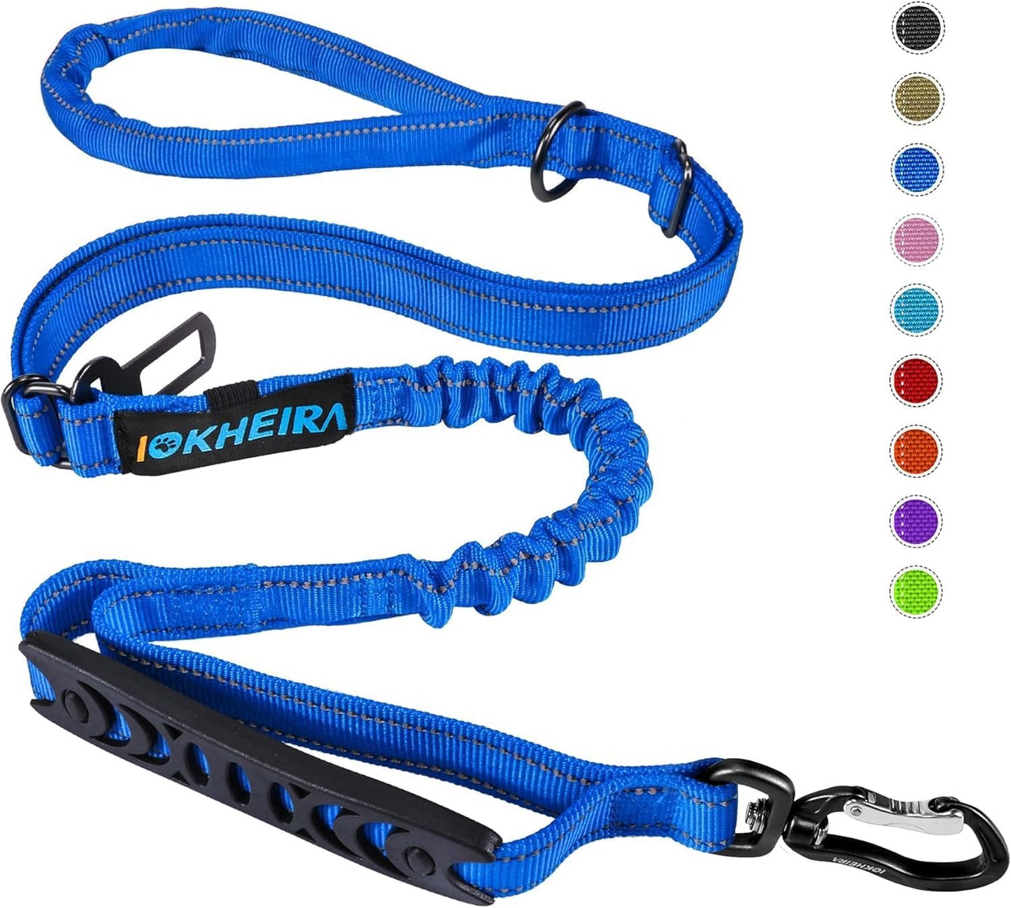 Iokheira 5FT Strong Dog Lead No Pull, Reflective Shock Absorbing Bungee Lead with Two Padded Handle & Car Seat Belt Buckle, Adjustable Dog Leash Heavy Duty for Small Medium Large Dogs (Purple)