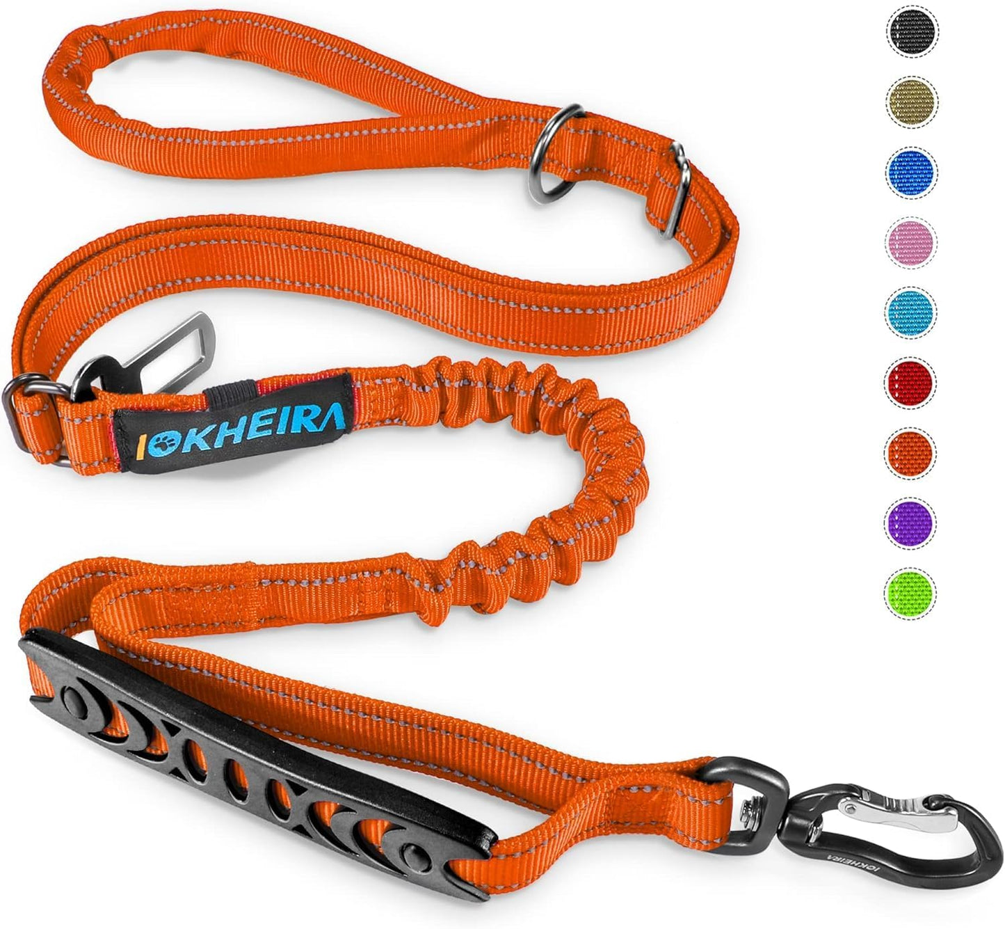 Iokheira 5FT Strong Dog Lead No Pull, Reflective Shock Absorbing Bungee Lead with Two Padded Handle & Car Seat Belt Buckle, Adjustable Dog Leash Heavy Duty for Small Medium Large Dogs (Purple)