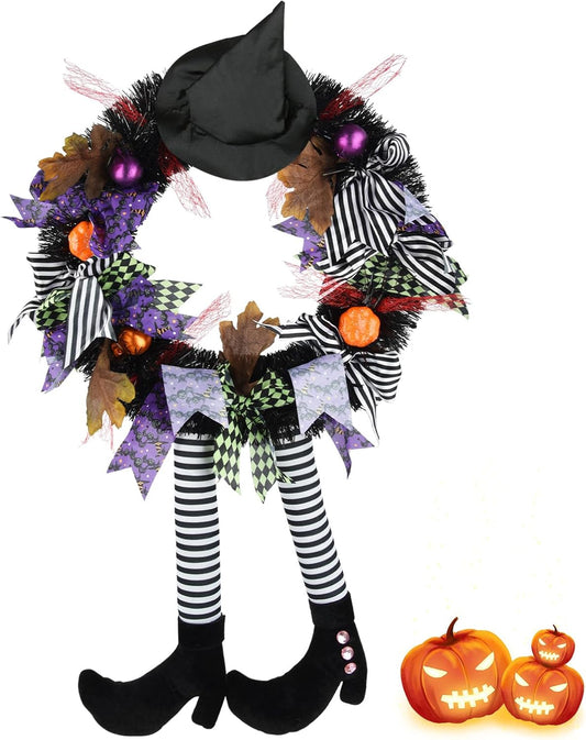 SHAVINGFUN Halloween decorations,Halloween Wreaths, 24' 'Halloween Front Door Wreath witch leg wreath front door window fireplace decoration Indoor Outdoor Halloween Decor