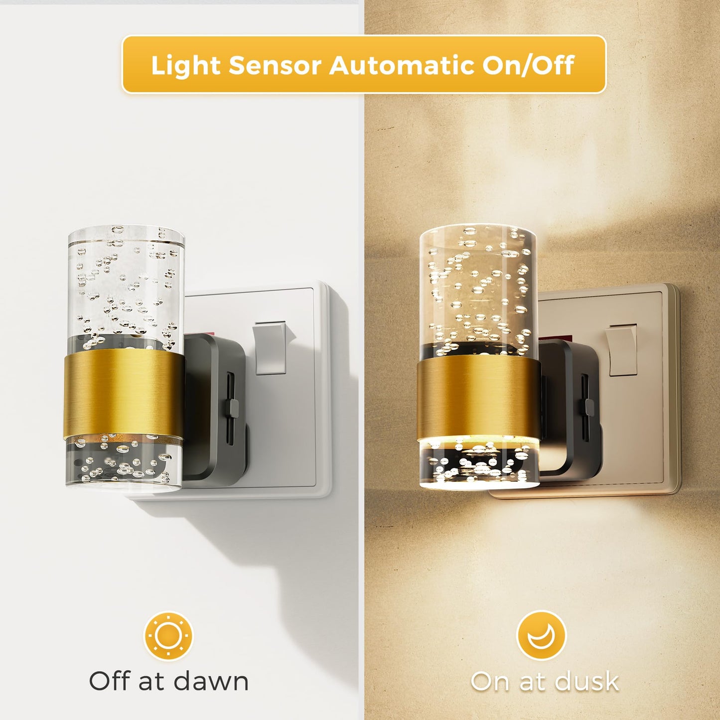 LOHAS-LED Plug in Night Light, Acrylic Night Light with Dusk to Dawn Sensor, Adjustable Brightness 0-100LM, Warm White 3000K, Plug in Nightlight for Hallway, Bathroom, Stair, Bedroom[1 Pack]