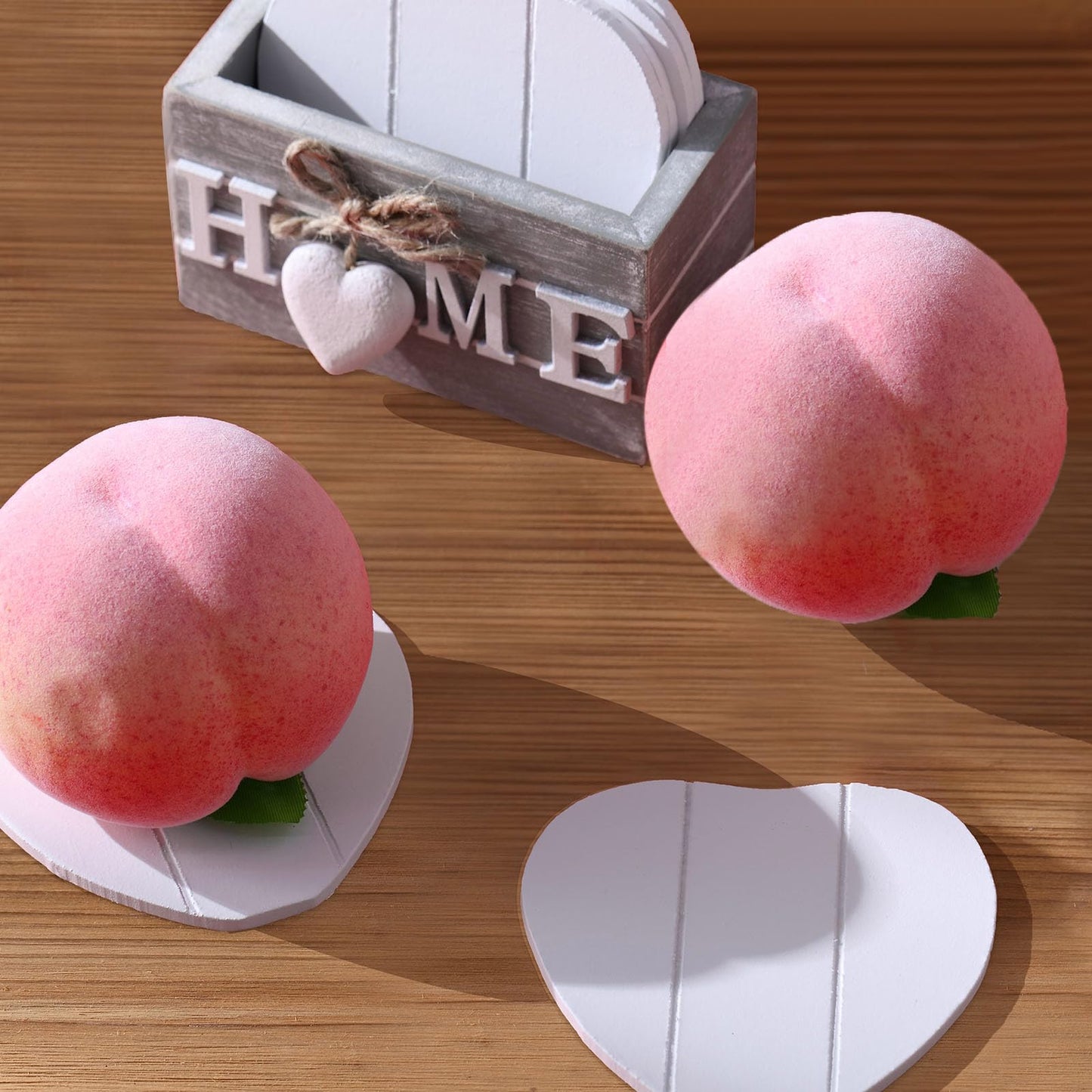 Heartwood Drink Coasters Set of 6, Farmhouse Style with Holder, Funny Designs for Coffee Table Protection, Perfect Housewarming Gifts for New Home Decoration, 4 Inch (Grey,Home)