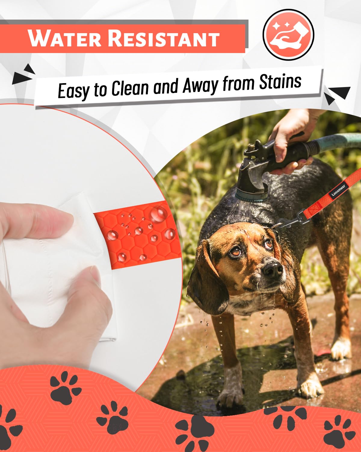 Looxmeer Training Lead for Dogs, 5m(16ft) Extra Long Line Dog Lead, Waterproof Dog Leash with Soft Padded Handle & Storage Bag for Training Recall Obedience, Tracking, Camping Play, Backyard, Orange