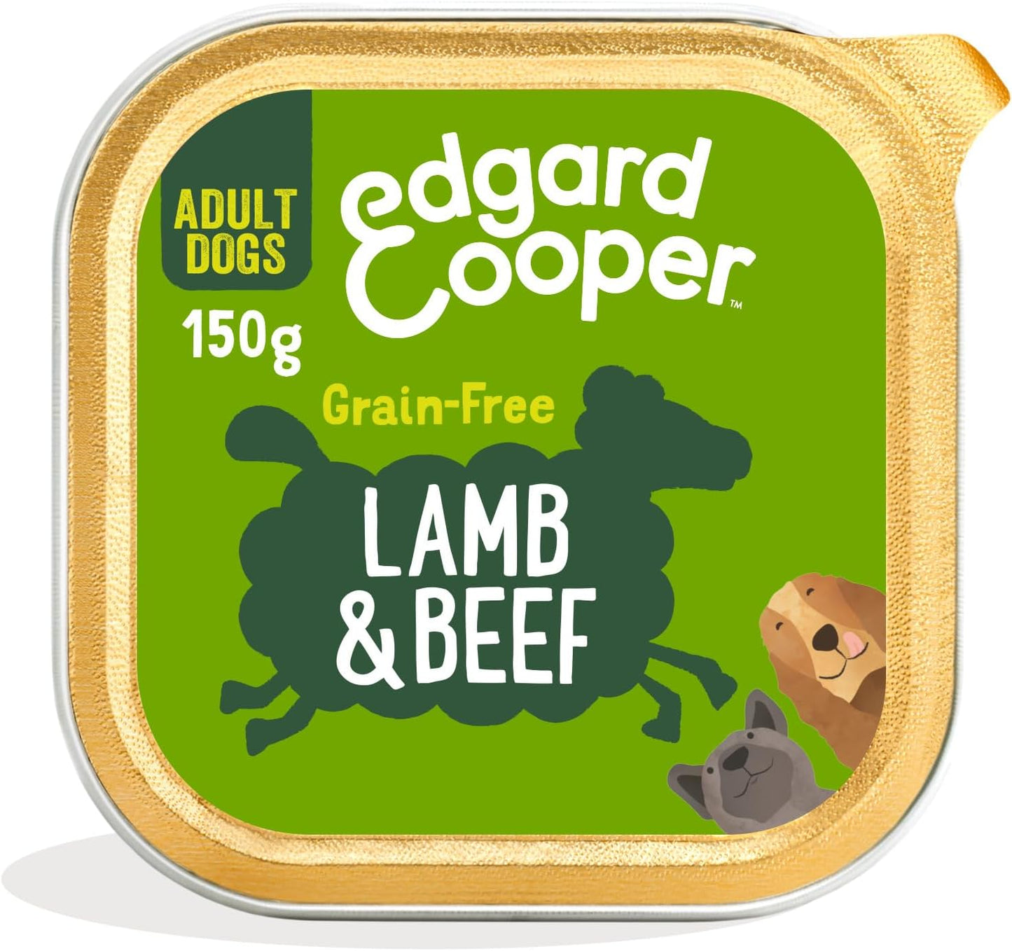 Edgard Cooper Grain-Free Wet Dog Food for Adult Dogs, LambBeef 11 x 150g, Natural Dogs Food in Cup with Fresh Meat Amino Acids, Gluten-Free, High Protein