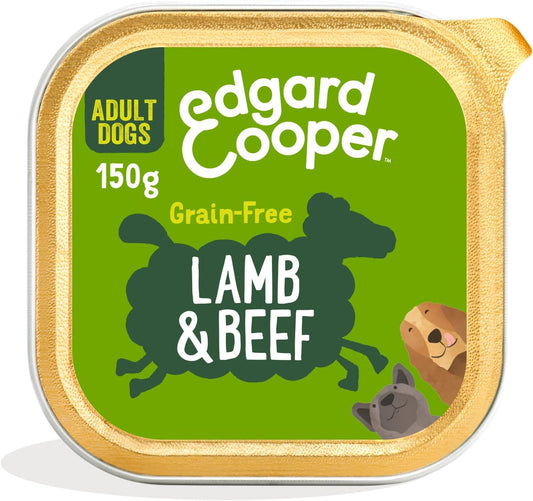 Edgard Cooper Grain-Free Wet Dog Food for Adult Dogs, LambBeef 11 x 150g, Natural Dogs Food in Cup with Fresh Meat Amino Acids, Gluten-Free, High Protein