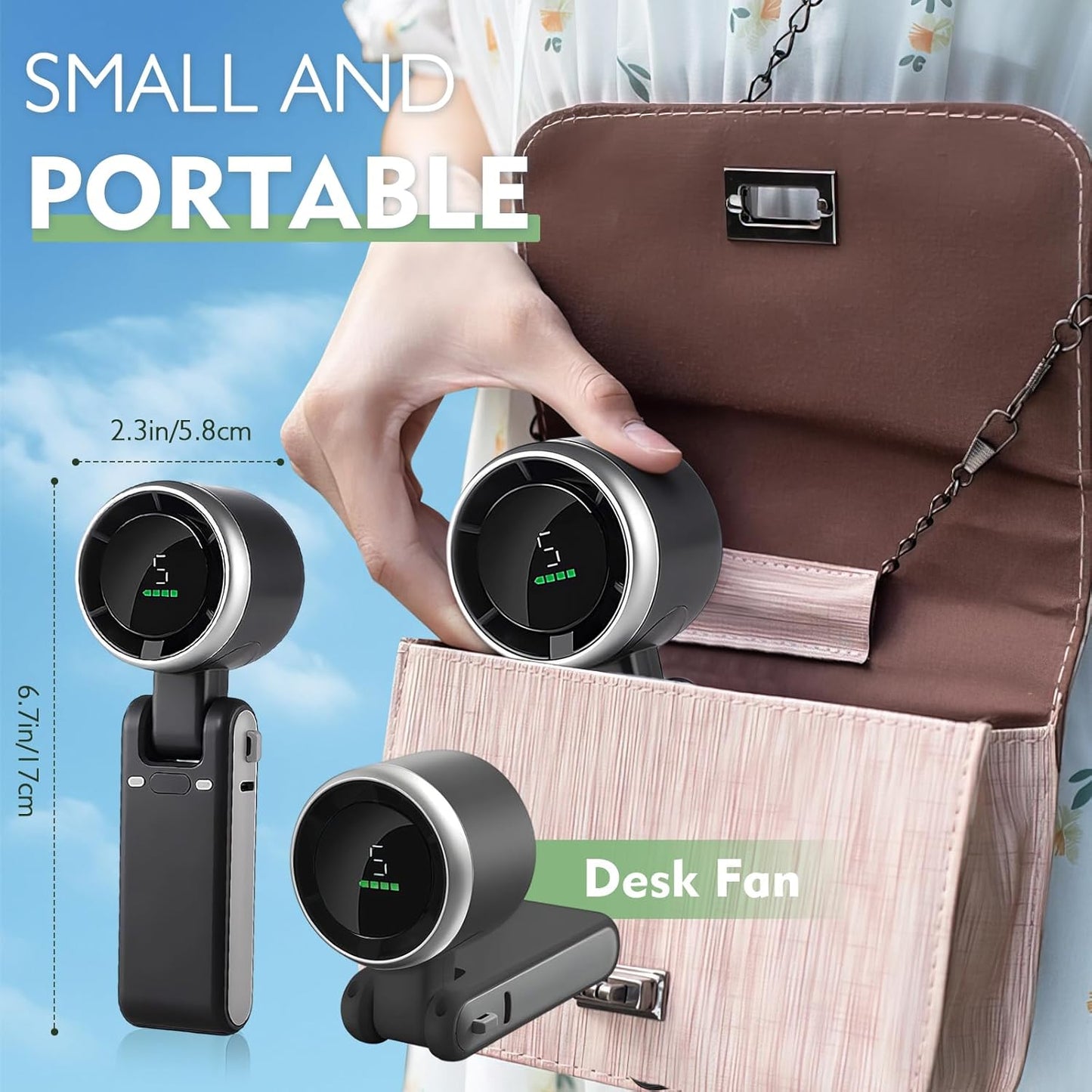 3-in-1 Foldable Portable Turbo Fan | 3600mAh Rechargeable | 100-Speed Control | Handheld & Desktop Cooling Fan