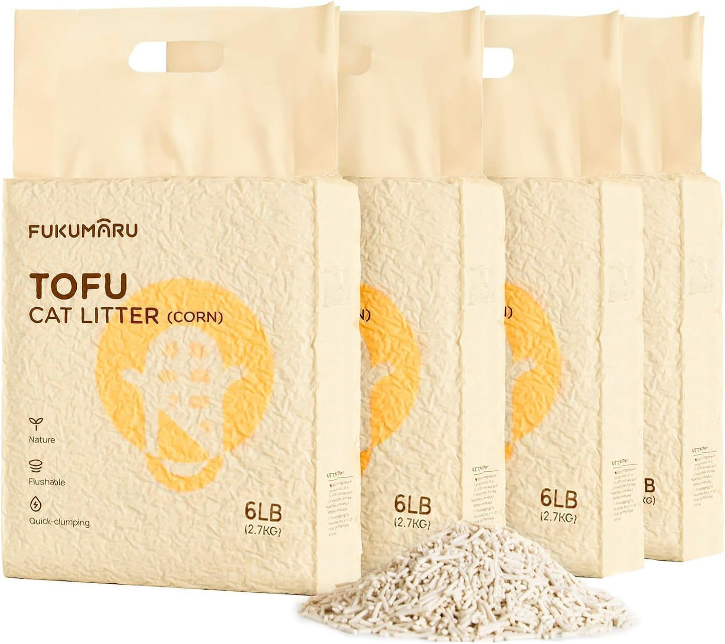 FUKUMARU Tofu Cat Litter – Flushable Clumping Cat Litter, Dust-Free Corn & Soy Pellets, Strong Odour Control, Low Tracking Natural Cat Litter
