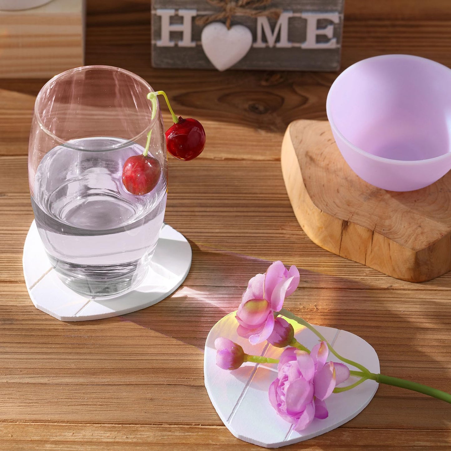 Heartwood Drink Coasters Set of 6, Farmhouse Style with Holder, Funny Designs for Coffee Table Protection, Perfect Housewarming Gifts for New Home Decoration, 4 Inch (Grey,Home)