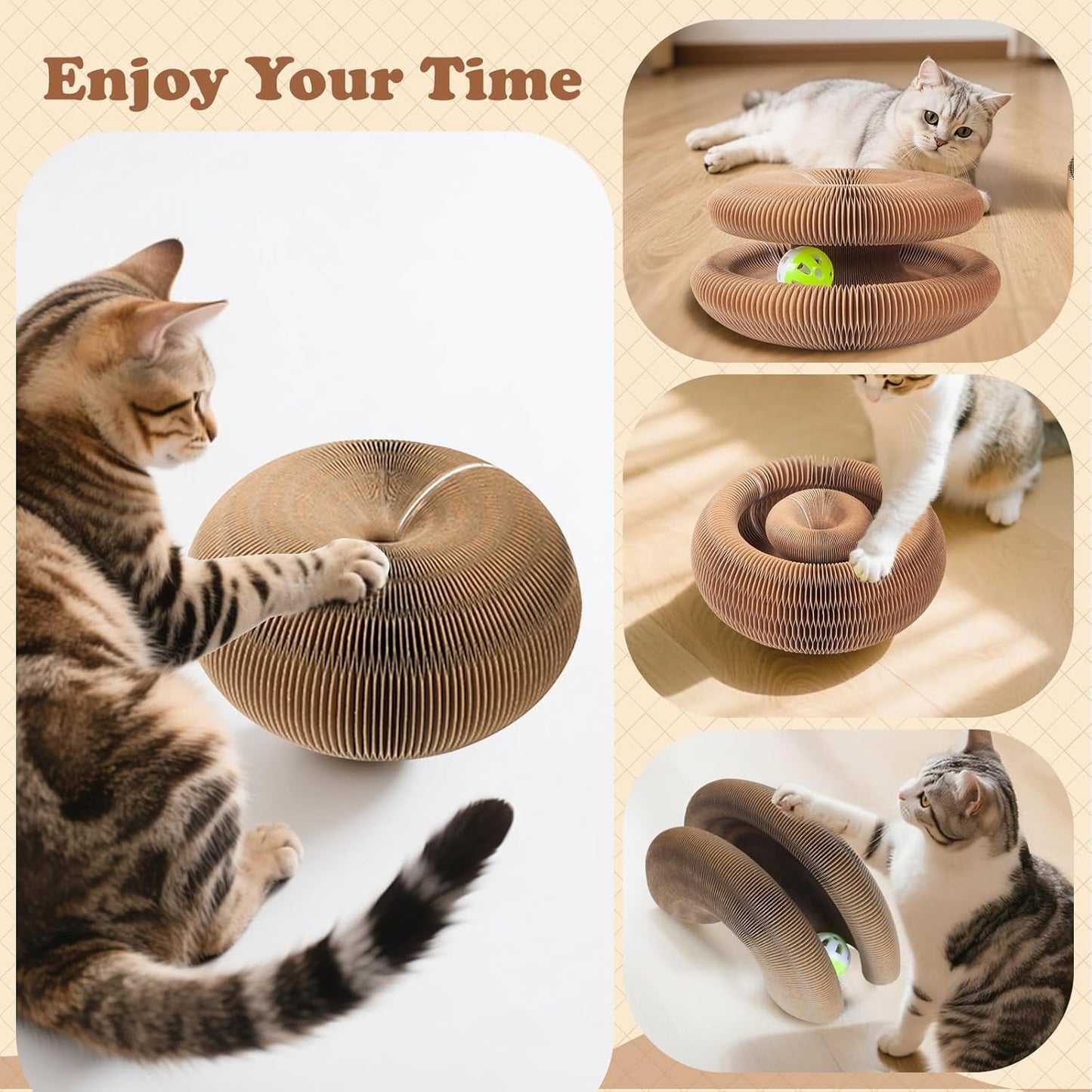 Magic Accordion Cat Scratcher Toy with Ball – Interactive Curl Ring for Indoor Cats & Kittens