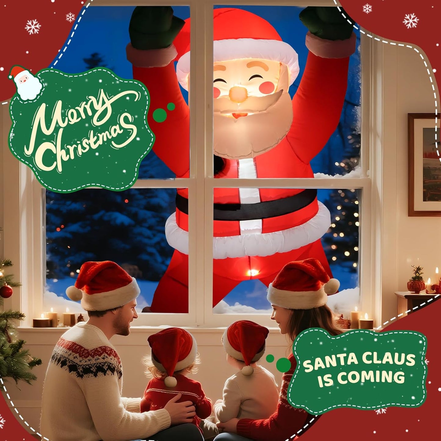 Christmas Inflatable Decorations Climbing Santa Claus Inflatable, Built-in Bright LEDs, Hanging Blow up Window Yard Decoration, Outdoor Christmas Decoration for Roof Window Wall