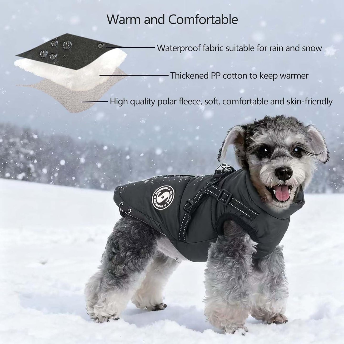 Dog Coats Waterproof Winter Warm Zip Up Dog Coat with Harness Jacket for Puppy Small Medium Large Dogs
