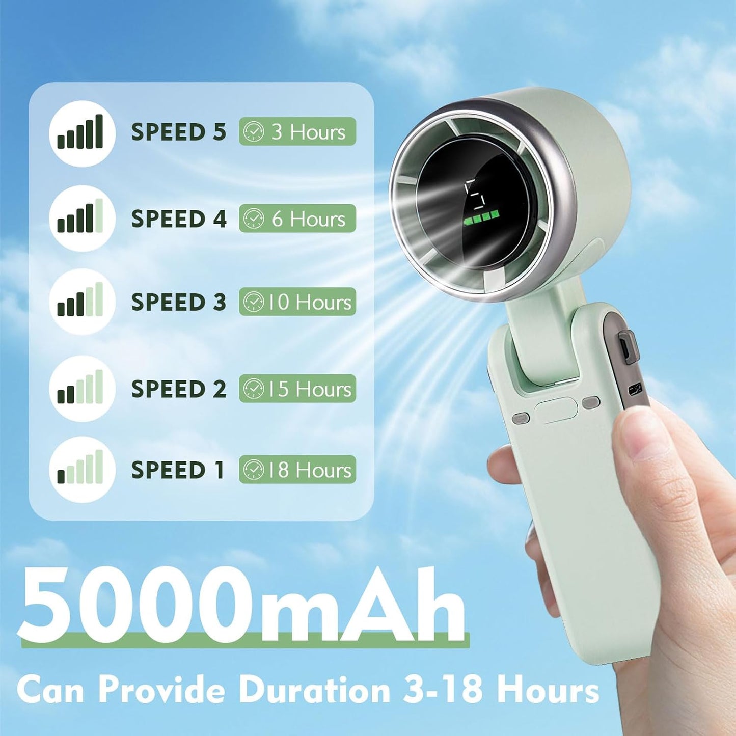 3-in-1 Foldable Portable Turbo Fan | 3600mAh Rechargeable | 100-Speed Control | Handheld & Desktop Cooling Fan