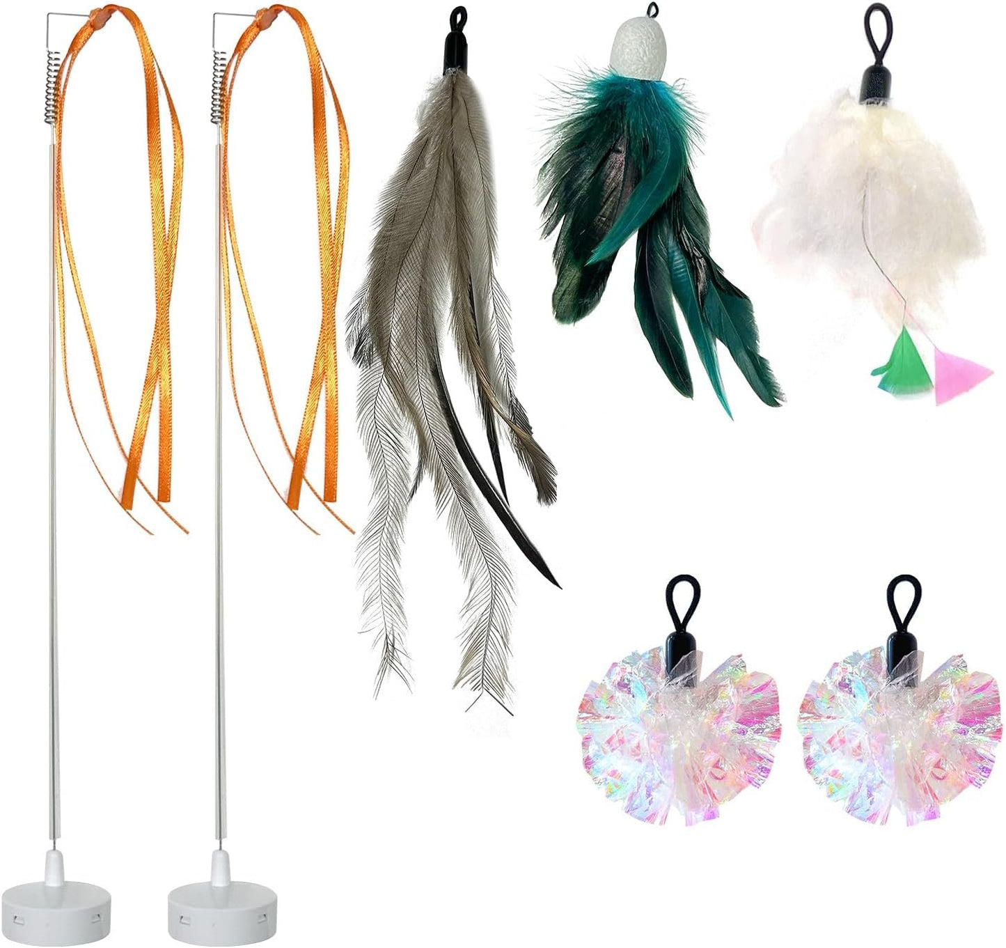 GoldenSun 3-in-1 Interactive Cat Toys for Indoor Cats 2000mAh Type-C Rechargeable Power Balls & Handmade Butterfly Cat Feather Toy Auto On/Off, Cat Teaser with 6 Attachments, Bright White