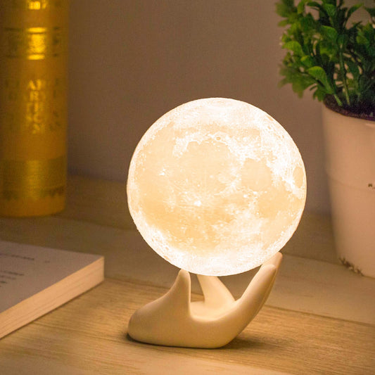 Methun 3D Moon Lamp 9 cm (3.5 inch) — Two-Colour Touch-Dim Bedside & Table Lamp, Overnight Cordless Glow, Ceramic Hand Base, Authentic Lunar Texture — Calming Night Light & Premium Gift