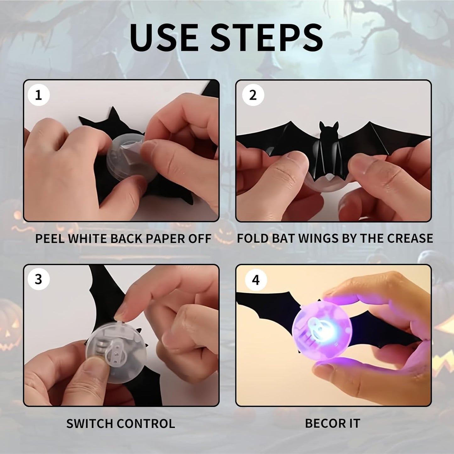 24PCS LED Halloween Bats Decorations, 3D Luminous Wall Stickers Bat Decorations with LED Lights PVC Bats Halloween Wall Decor for Indoor Window Door Wall DIY Party Supplies (Purple)