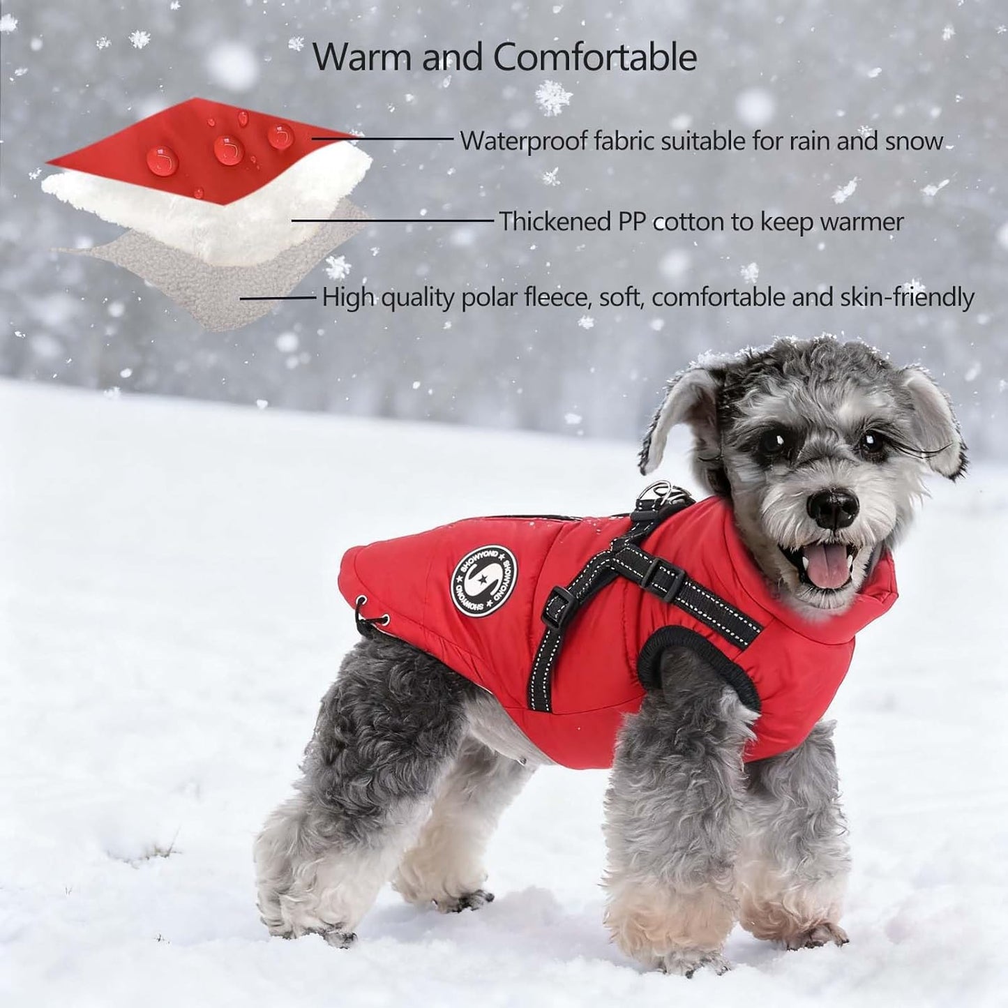 Dog Coats Waterproof Winter Warm Zip Up Dog Coat with Harness Jacket for Puppy Small Medium Large Dogs