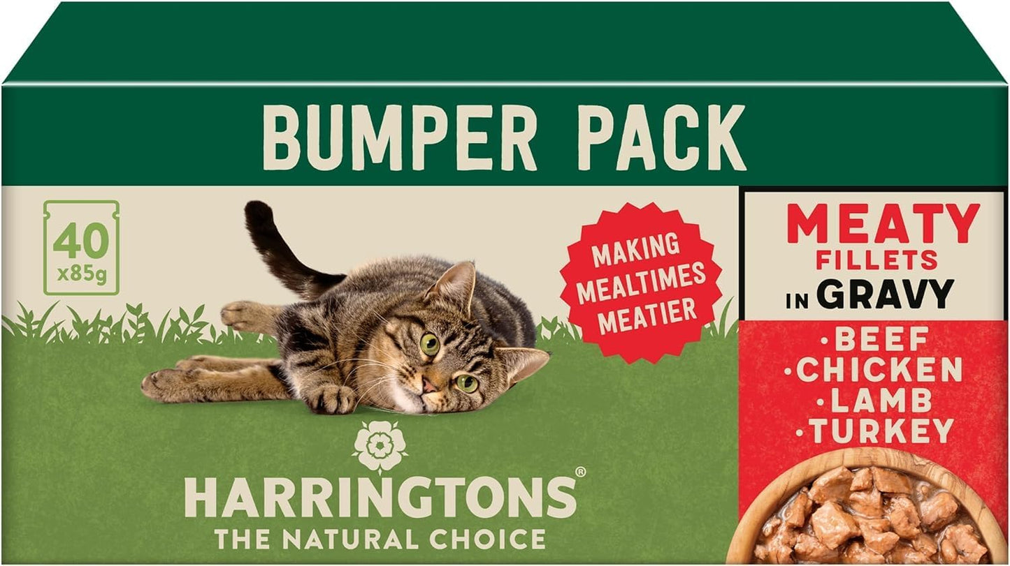 Harringtons Grain Free Wet Cat Food for Adult Cats – Beef, Chicken, Lamb & Turkey in Gravy & Jelly