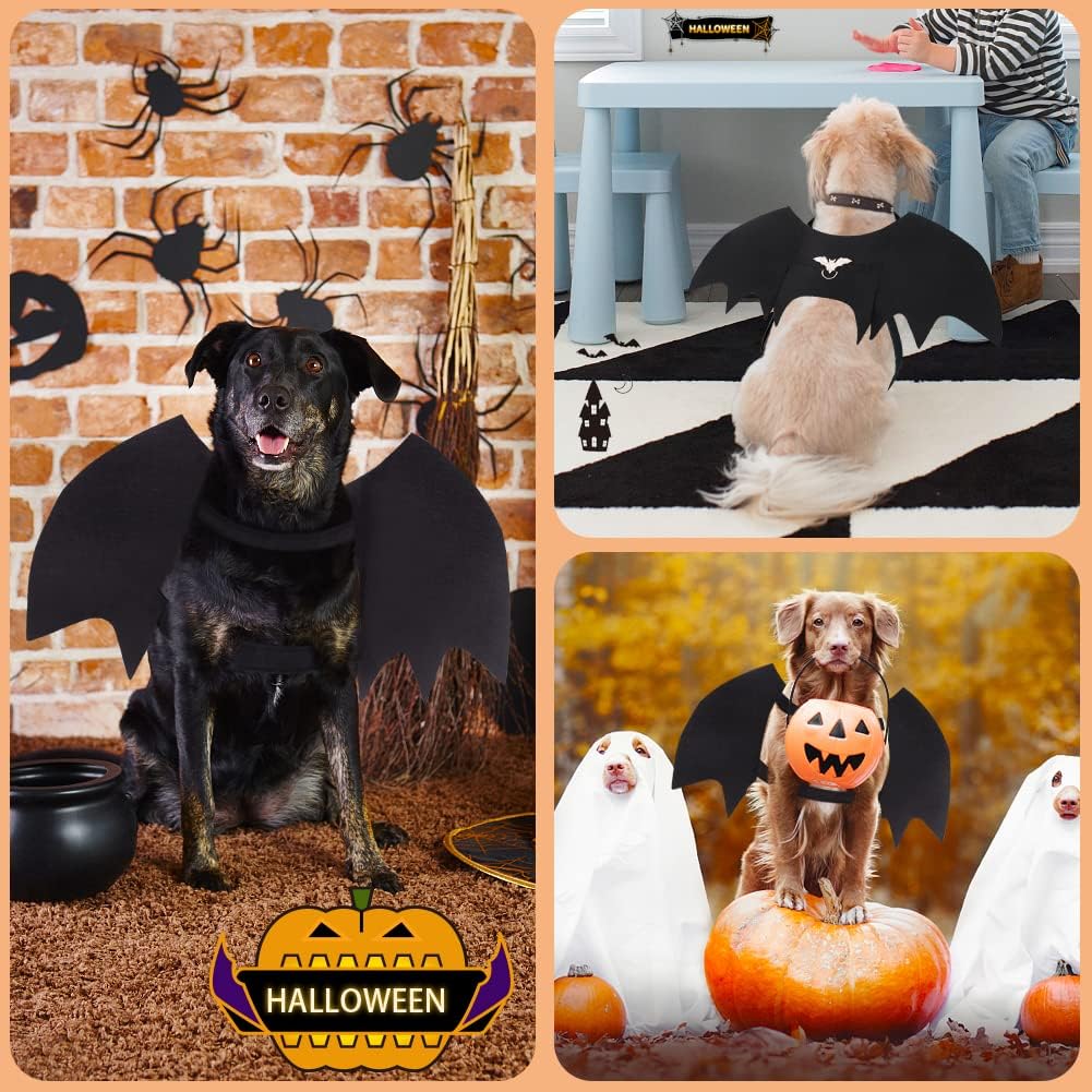 Vivifying Cat Bat Wings, Cat Halloween Costume with Pumpkin Bell, Adjustable Pet Cosplay Costumes for Pet（Neck: 9.4-12.6 in/Chest: 12.9-19.7 in