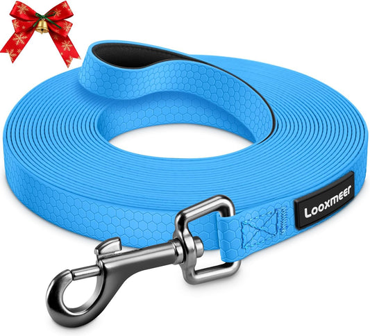 Looxmeer Dog Training Lead, Strong Extra Long Dog Lead for Small Medium Large Dog with Padded Handle & Storage Bag, Waterproof Dog Leash for Recall Tracking Hiking Hunting Obedience, Blue