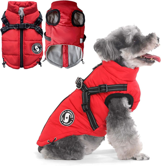 Dog Coats Waterproof Winter Warm Zip Up Dog Coat with Harness Jacket for Puppy Small Medium Large Dogs