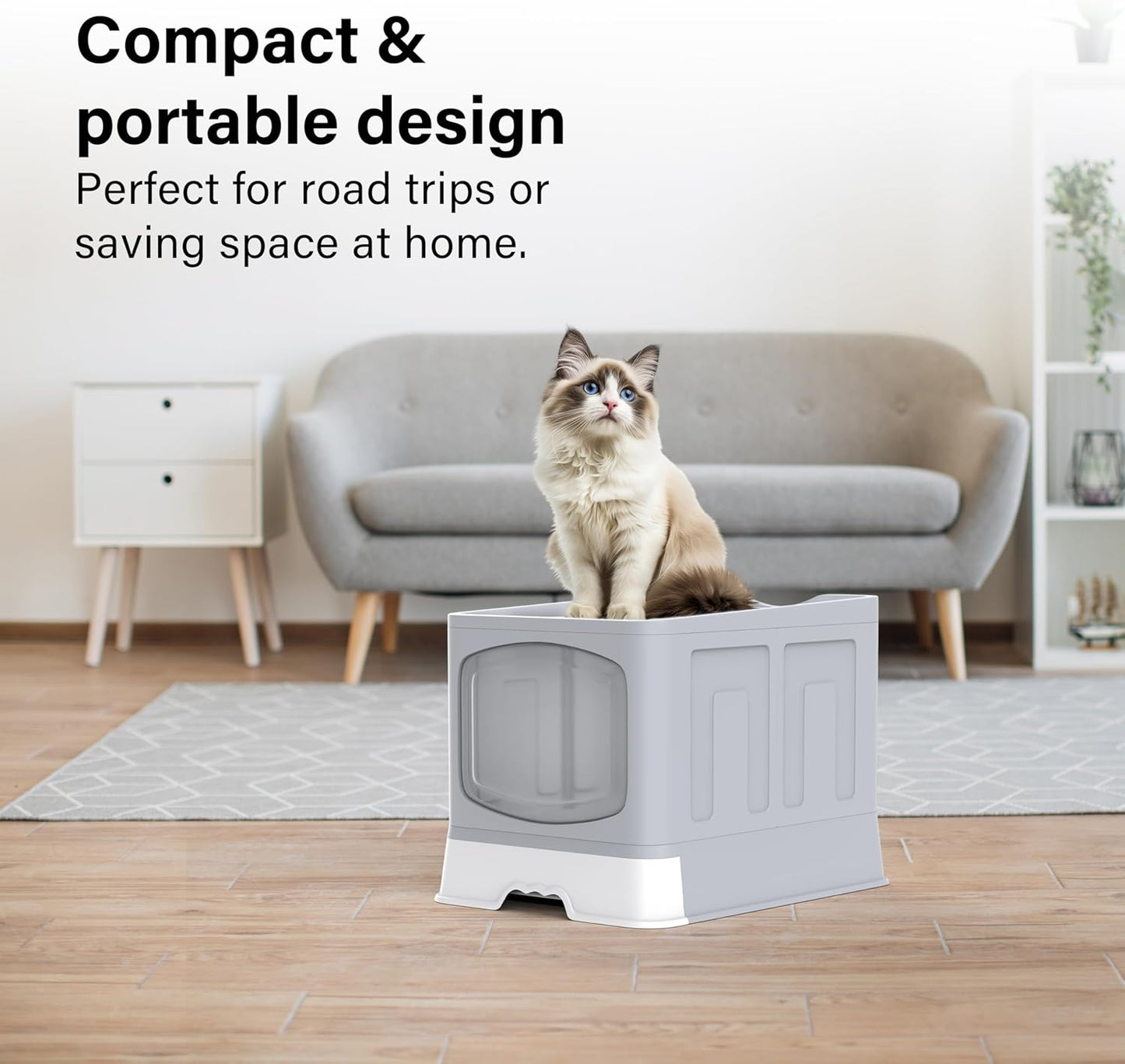 Large Cat Litter Box – Open Sifting Tray or Foldable Hooded Litter Box with Scoop